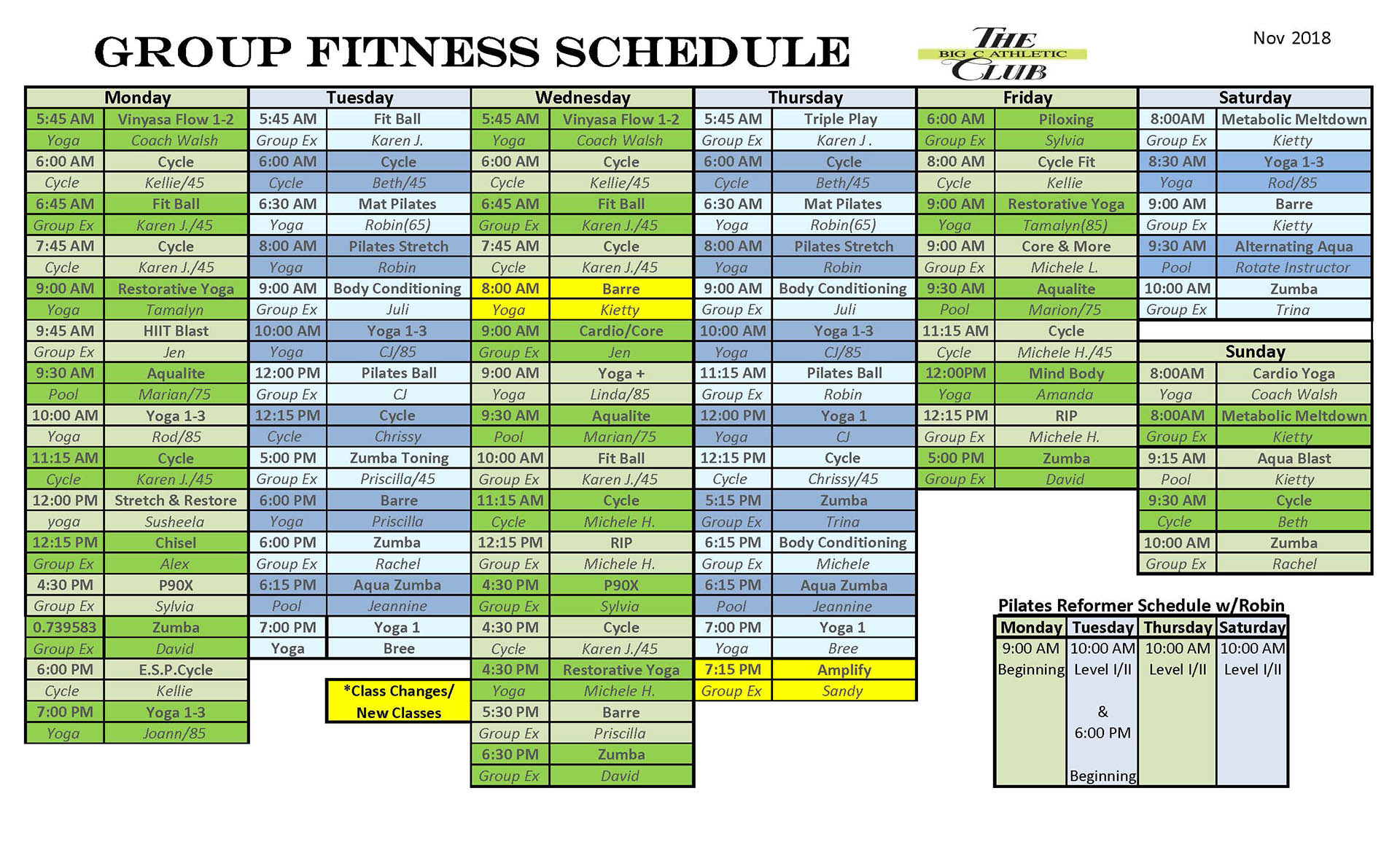 class schedule